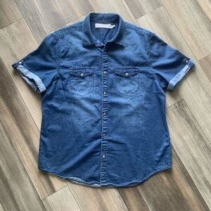 Calvin Klein Jeans Men's Short-Sleeve Denim Button-Down Shirt - Blue